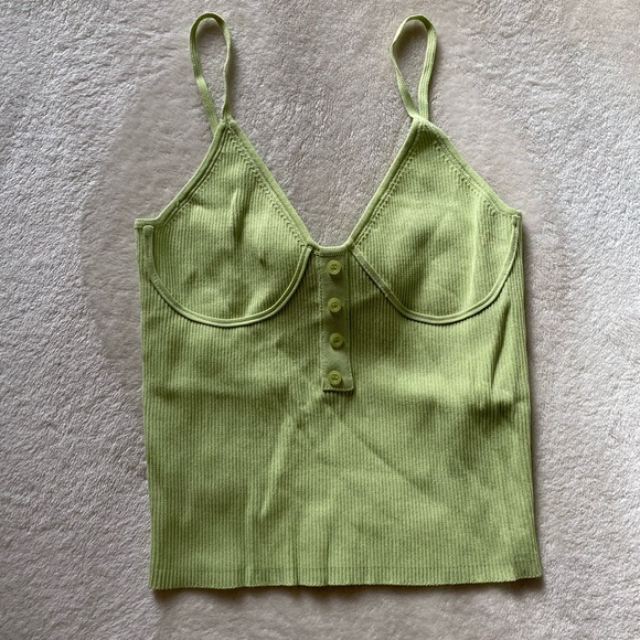 NWT Zara Ribbed Green Button Tank - Picture 2 of 4